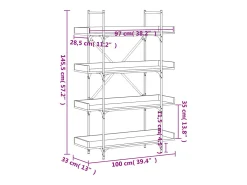 Librería de 4 estantes madera ingeniería negro 100x33x145,5 cm