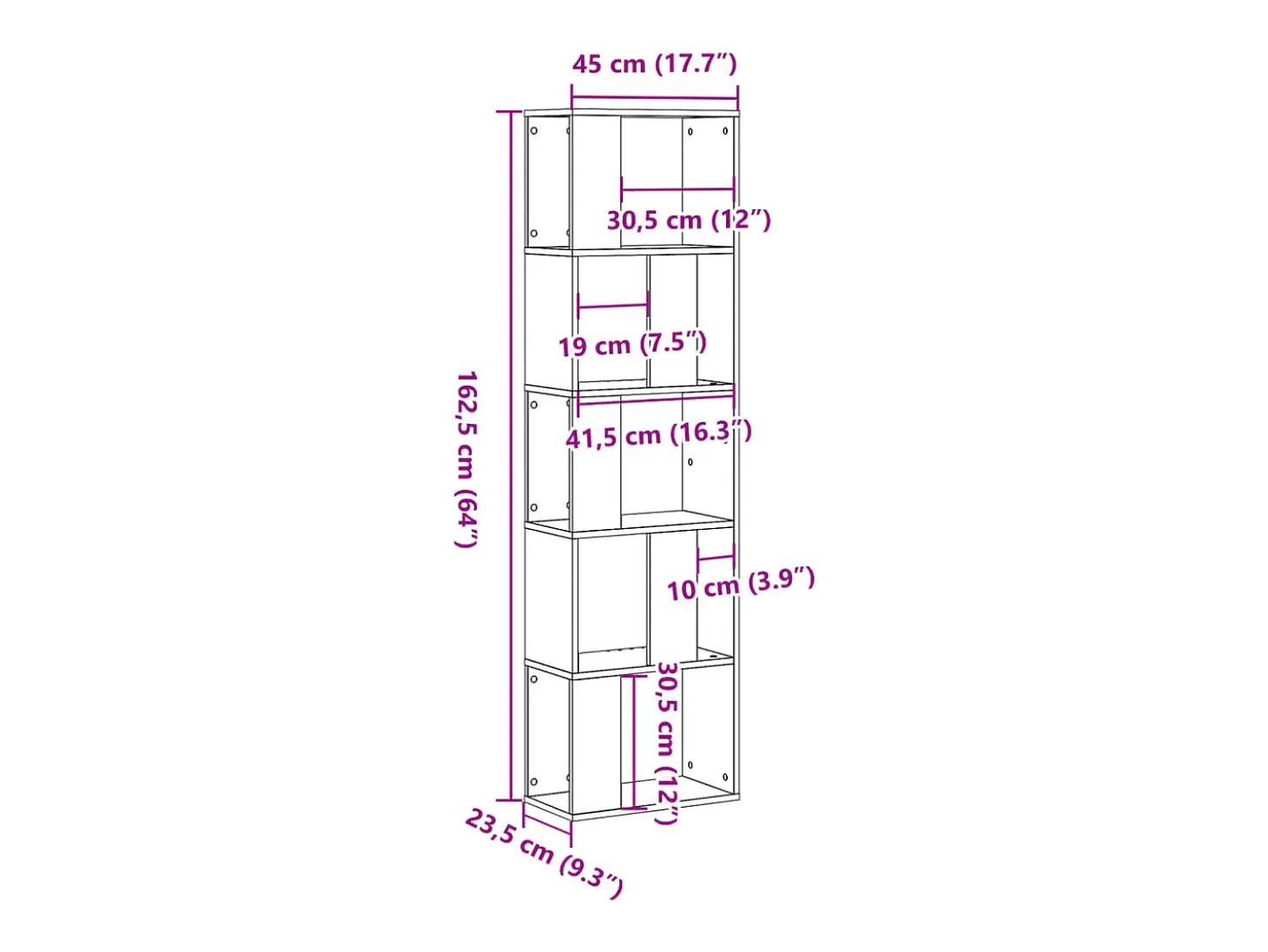 Librería de 5 niveles madera de ingeniería marrón roble