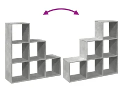 Librería divisor 3 niveles madera gris hormigón 99x29x99 cm