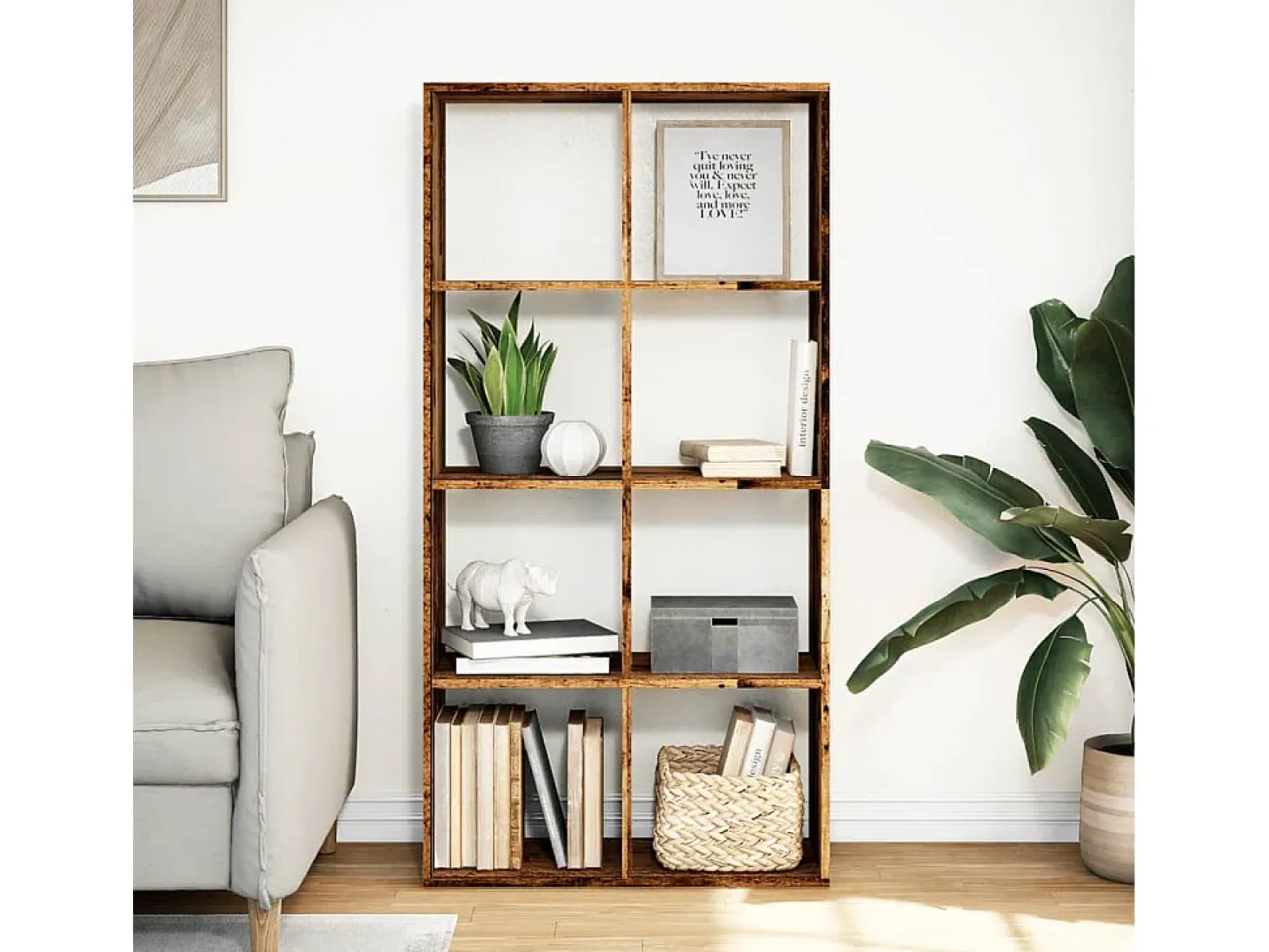 Librería divisor madera ingeniería envejecida 69,5x29x137,5 cm