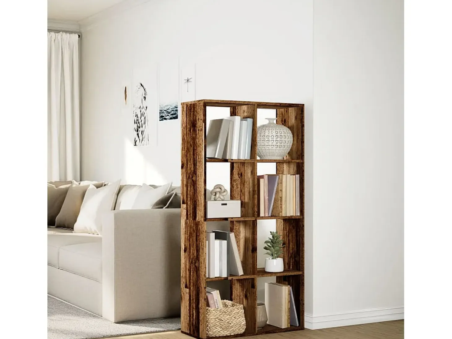 Librería divisor madera ingeniería envejecida 69,5x29x137,5 cm