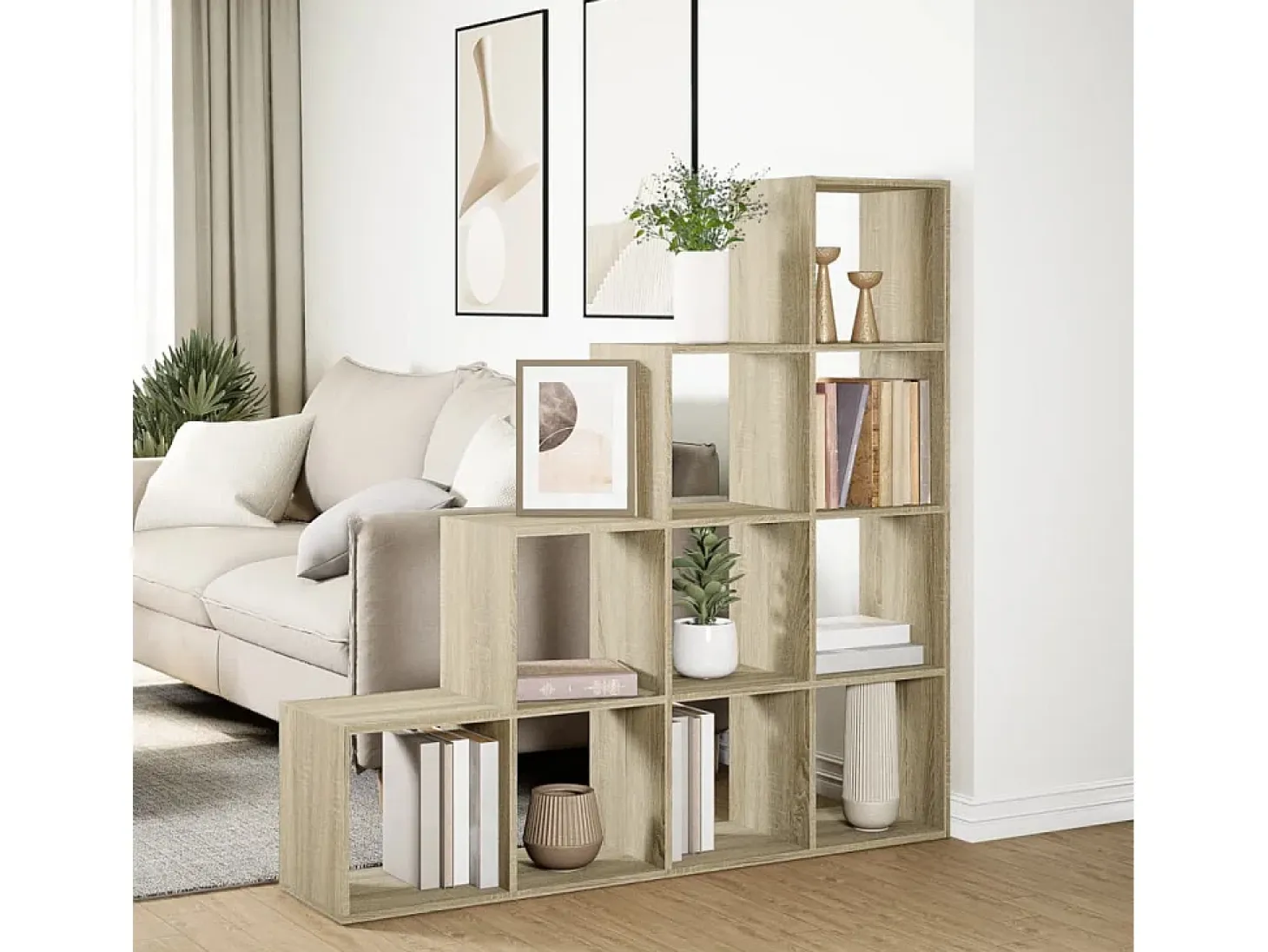 Librería divisora 4 niveles madera Sonoma 131,5x29x131,5 cm