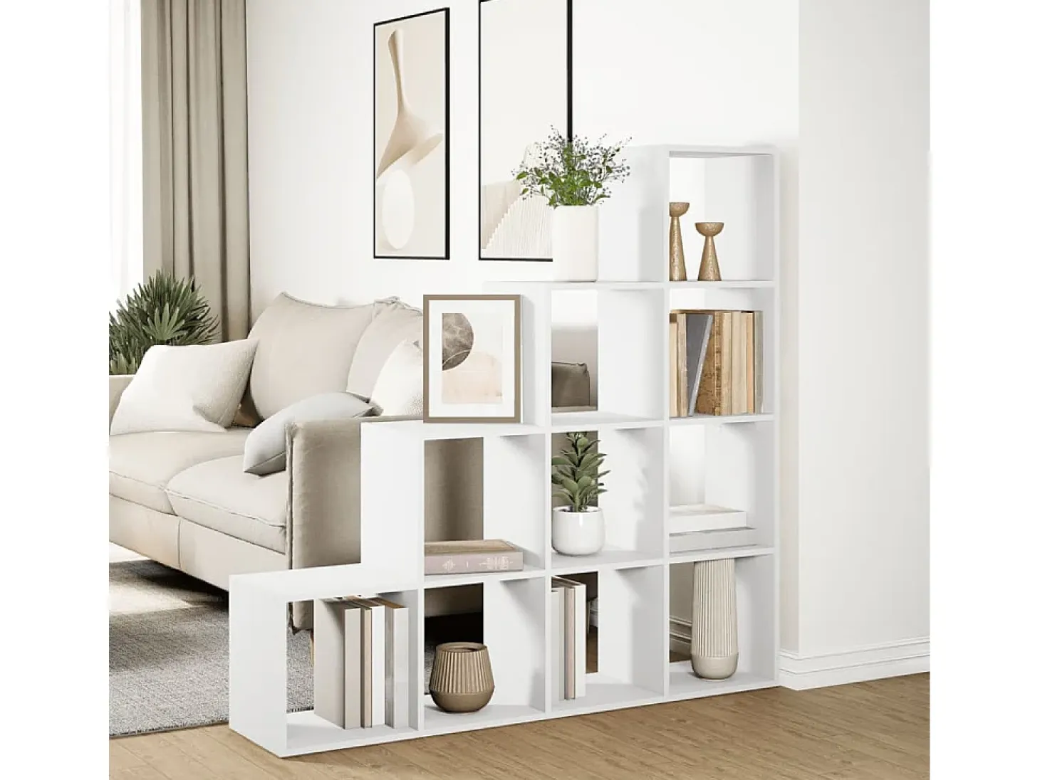 Librería divisora 4 niveles madera blanca 131,5x29x131,5 cm