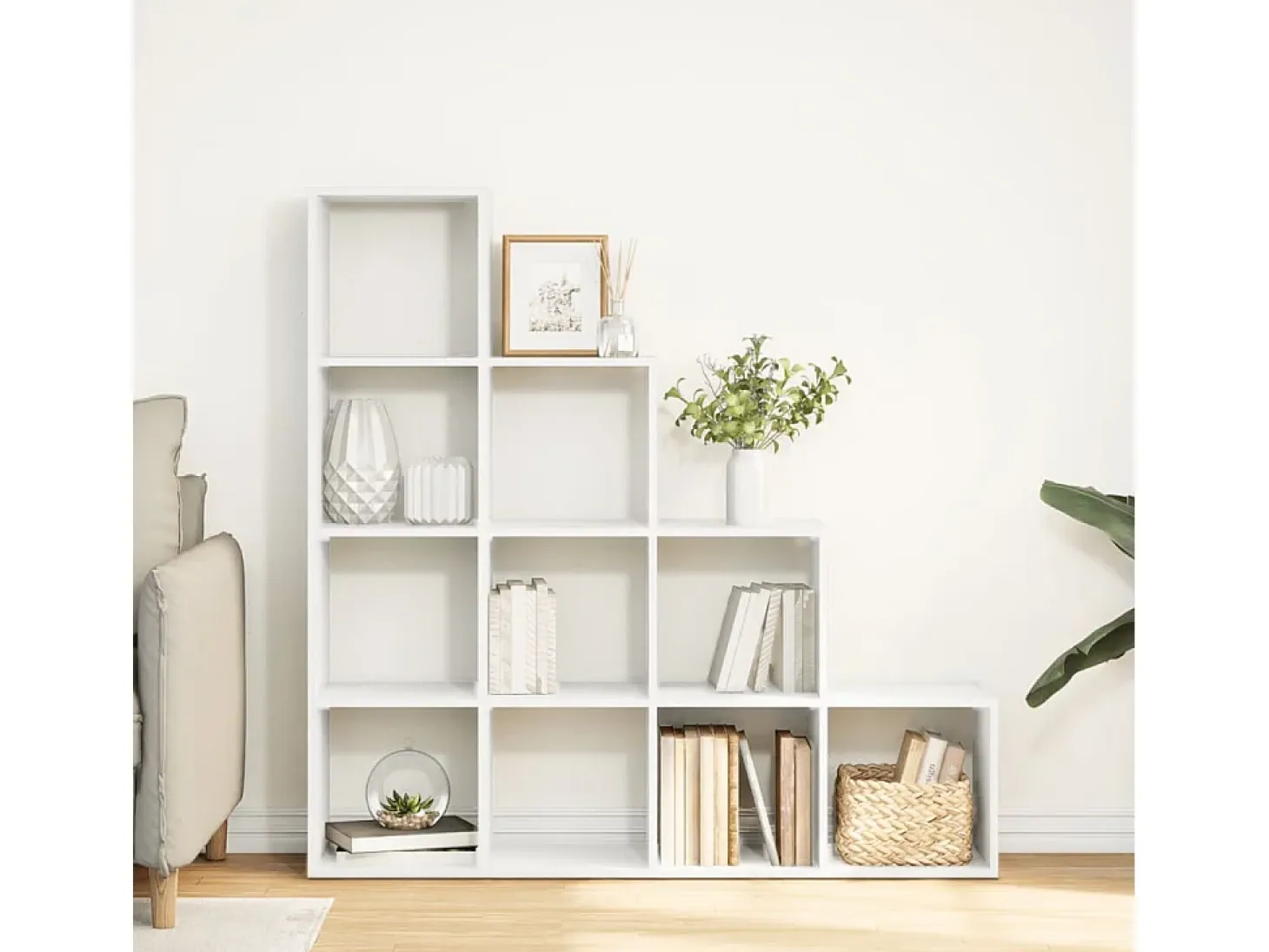Librería divisora 4 niveles madera blanca 131,5x29x131,5 cm