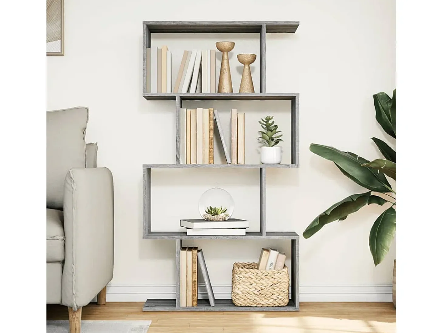 Librería divisora 4 niveles madera gris Sonoma 70x24x129 cm