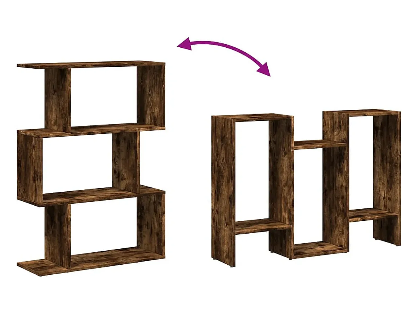 Librería divisora 3 niveles madera roble ahumado 70x24x97 cm