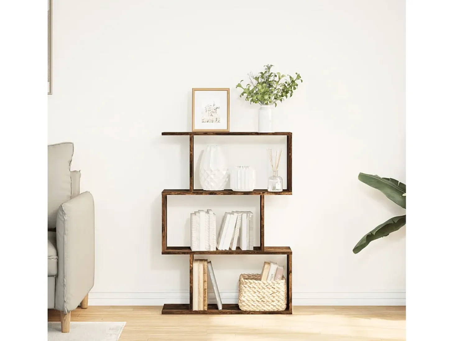 Librería divisora 3 niveles madera roble ahumado 70x24x97 cm