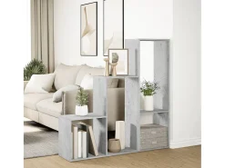 Librería divisora 3 niveles madera gris hormigón 123x29x123 cm