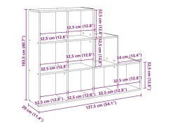 Librería divisora 3 niveles madera gris 137,5x29x103,5 cm