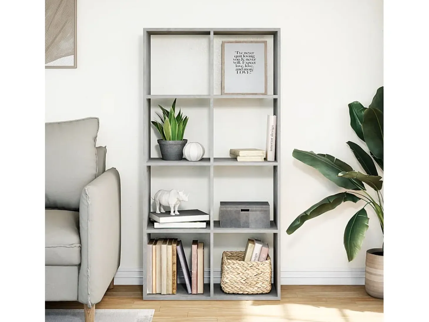 Librería divisora madera gris hormigón 69,5x29x137,5 cm