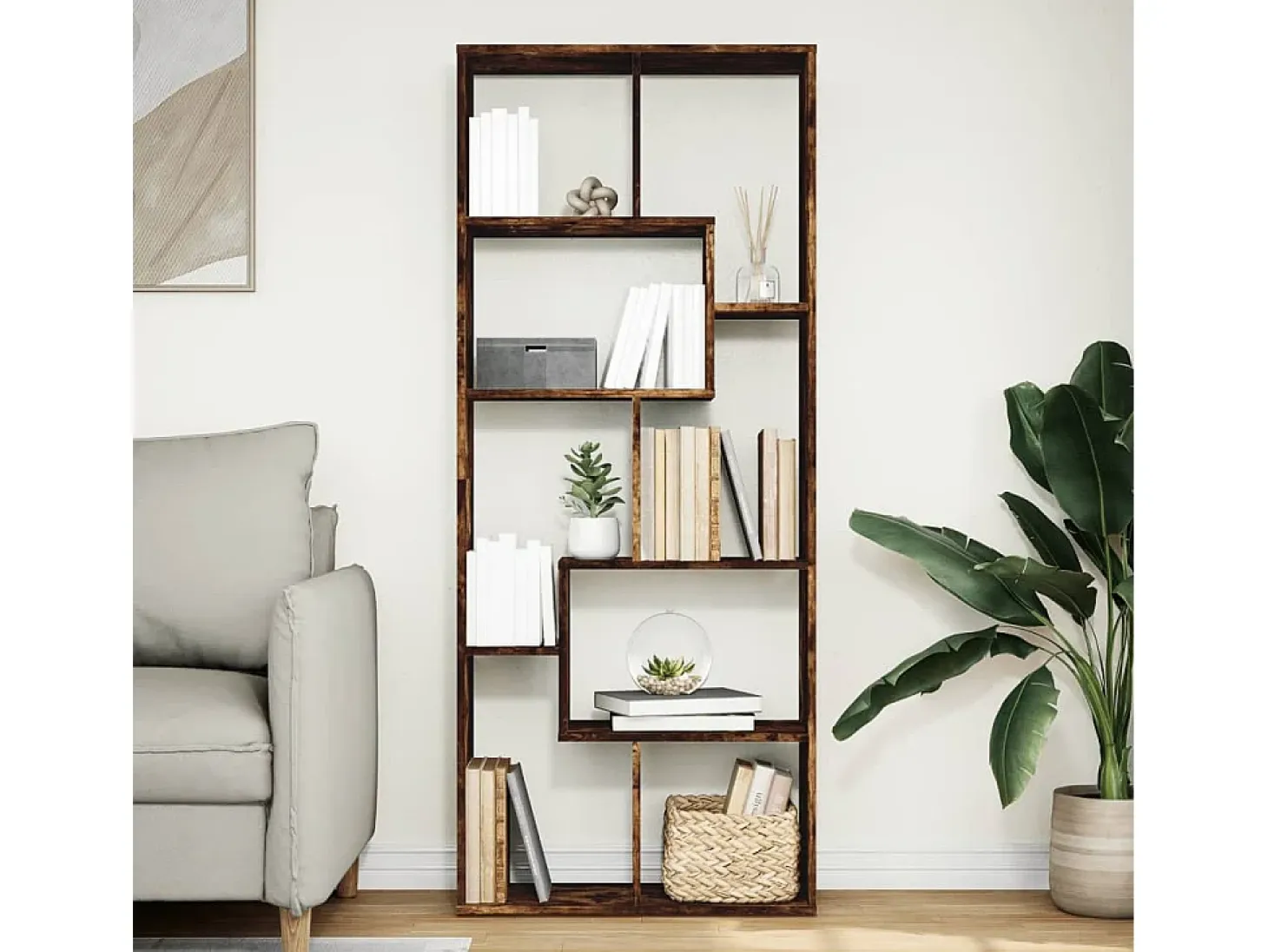 Librería divisora madera ingeniería roble ahumado 67x25x161,5cm