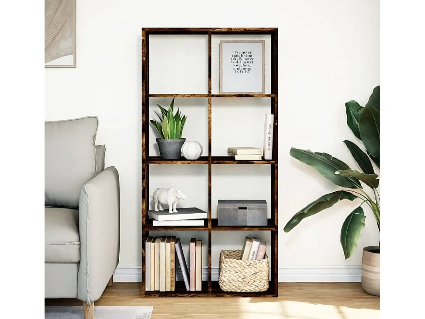 Librería divisora madera roble ahumado 69,5x29x137,5cm