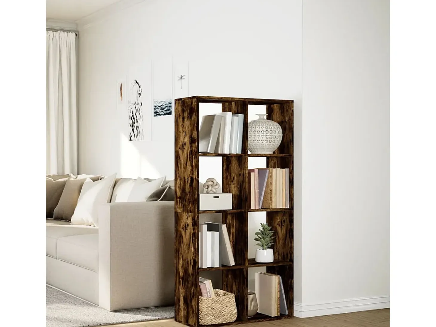 Librería divisora madera roble ahumado 69,5x29x137,5cm