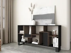 Librería estantería, 174x67x31, Diseño industrial, Negro y Roble oscuro