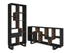 Librería estantería, 174x67x31, Diseño industrial, Negro y Roble oscuro