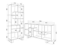 Librería estantería, 174x67x31, Diseño industrial, Roble oscuro