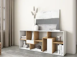 Librería estantería, 162x67x31cm, Con Almacenaje, Blanco y roble