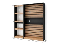 Librería estantería, 170x25x186cm, Salón - Comedor - Oficina, Con Almacenaje, Roble y negro