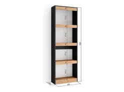 Librería estantería, 60x25x186cm, Salón - Comedor - Oficina, Con Almacenaje, Roble y negro