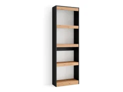 Librería estantería, 60x25x186cm, Salón - Comedor - Oficina, Con Almacenaje, Roble y negro