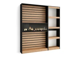 Librería estantería, 170x25x186cm, Salón - Comedor - Oficina, Chimenea eléctrica, Roble y negro