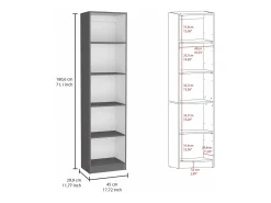 Librería Home Xs en Melamina, con estantes de 5 niveles y diseño delgado 180.60 cm X 45 cm X 29.89 cm , Multicolor