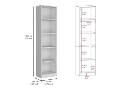 Librería Home Xs en Melamina, con estantes de 5 niveles y diseño delgado , 180.59 cm X 45 cm X 29.89 cm , Blanco