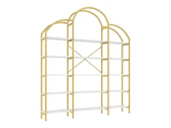 Librería moderna de metal 170×26×190 cm - forma de nube - 5 niveles de almacenamiento - dorado + blanco