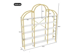 Librería moderna de metal 170×26×190 cm - forma de nube - 5 niveles de almacenamiento - dorado + blanco