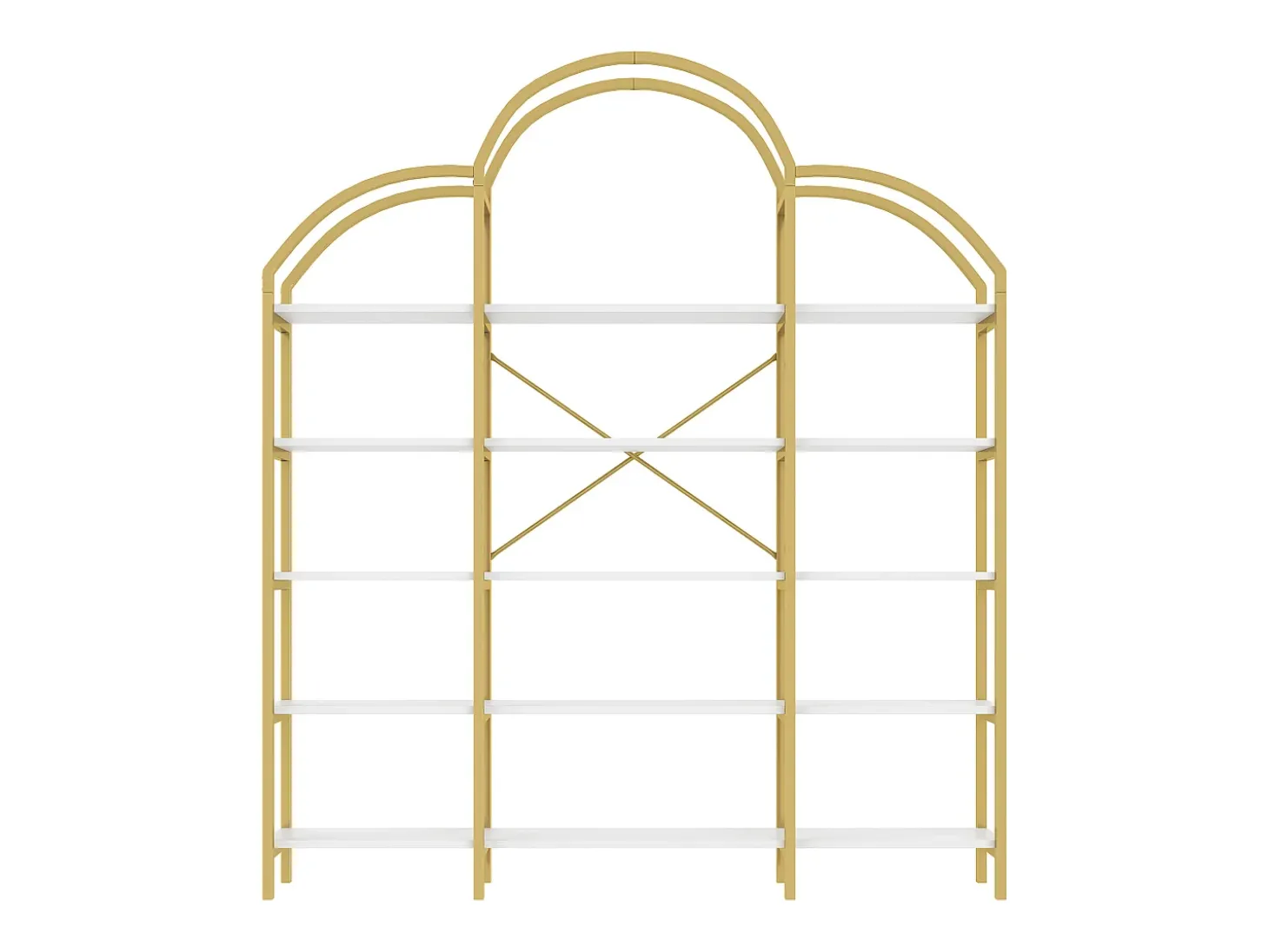Librería moderna de metal 170×26×190 cm - forma de nube - 5 niveles de almacenamiento - dorado + blanco