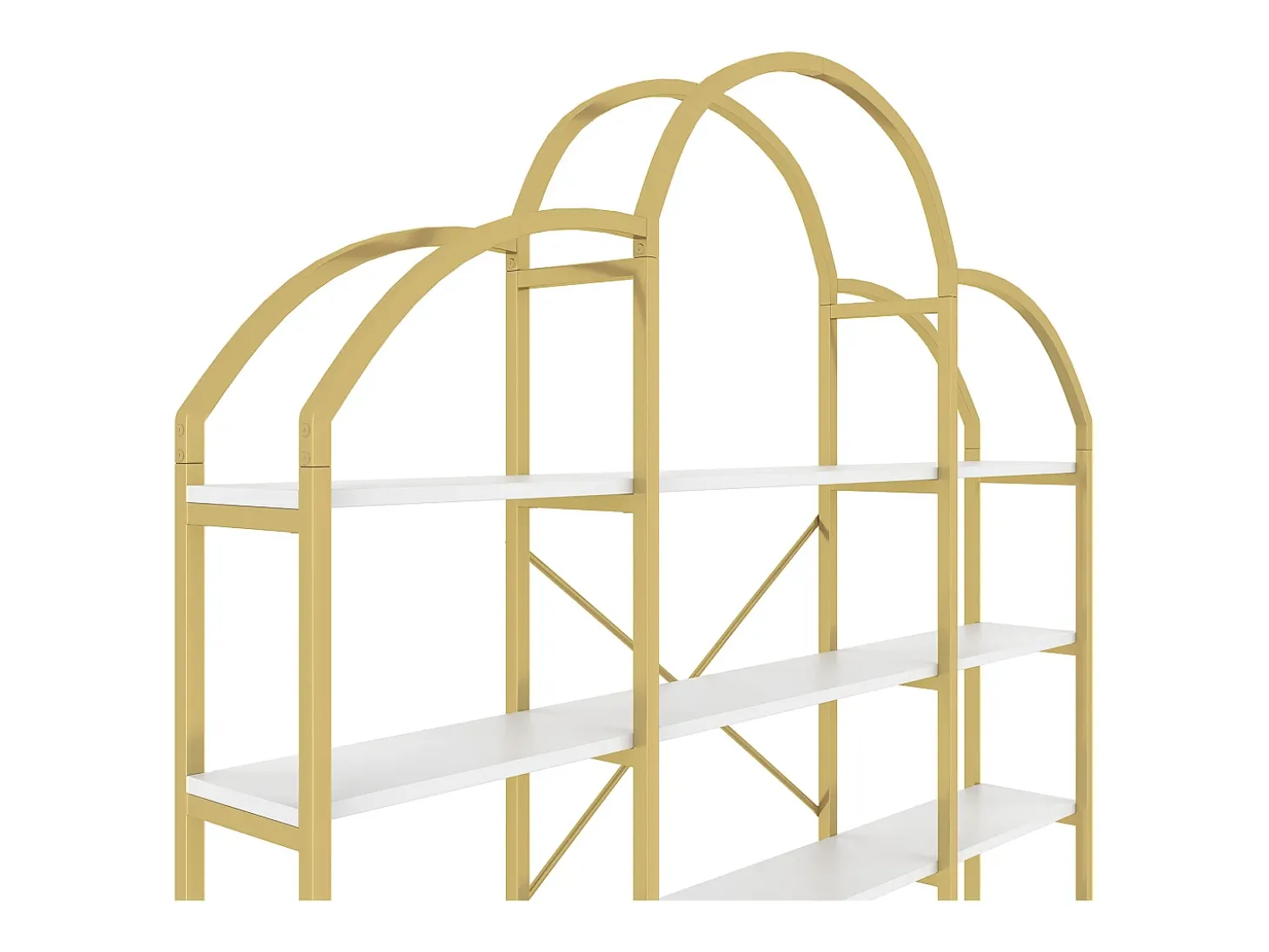 Librería moderna de metal 170×26×190 cm - forma de nube - 5 niveles de almacenamiento - dorado + blanco