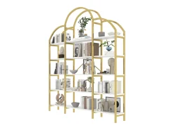 Librería moderna de metal 170×26×190 cm - forma de nube - 5 niveles de almacenamiento - dorado + blanco