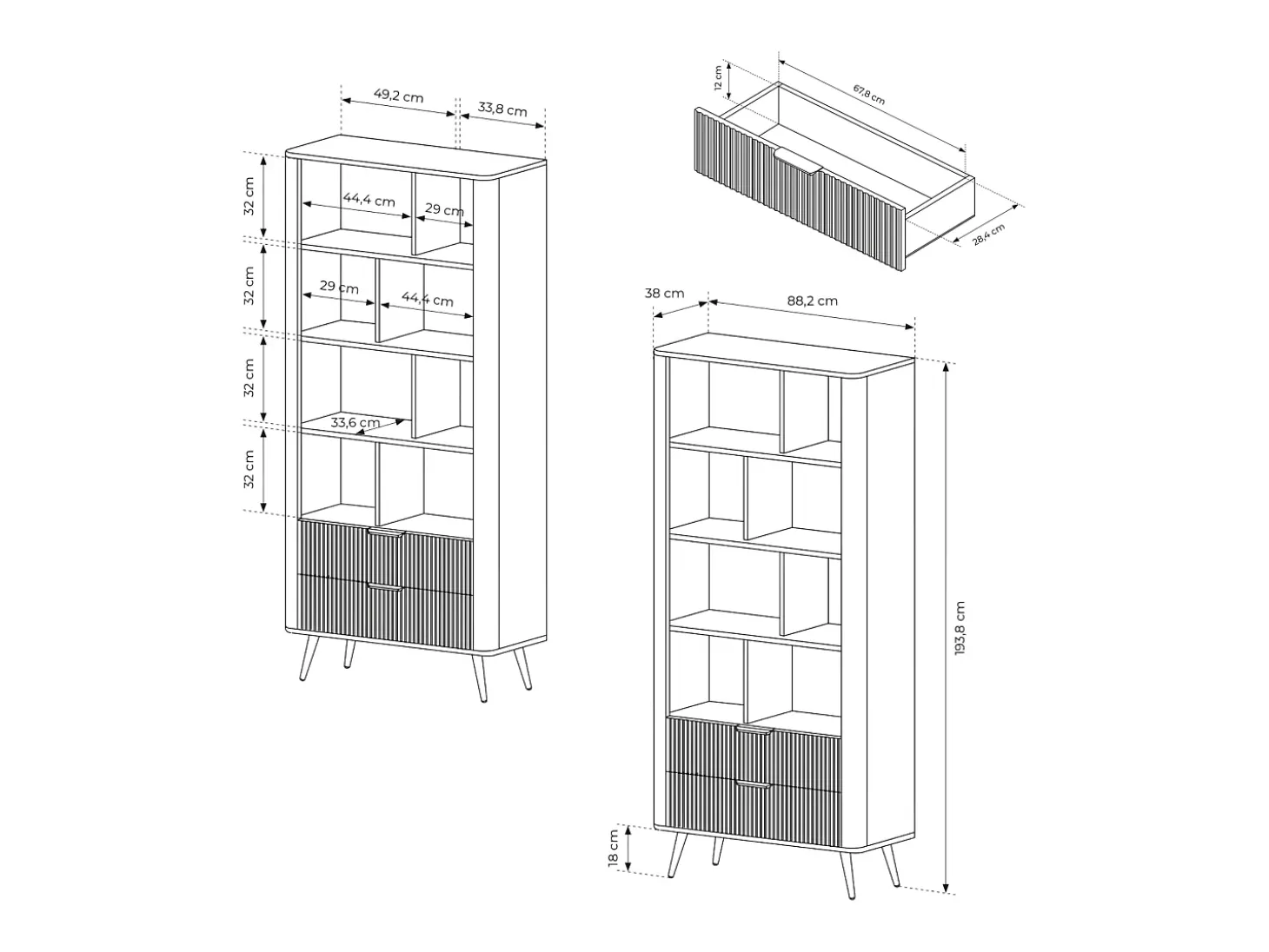 Librería: Negro, 88,2 x 38 x 193,8 cm