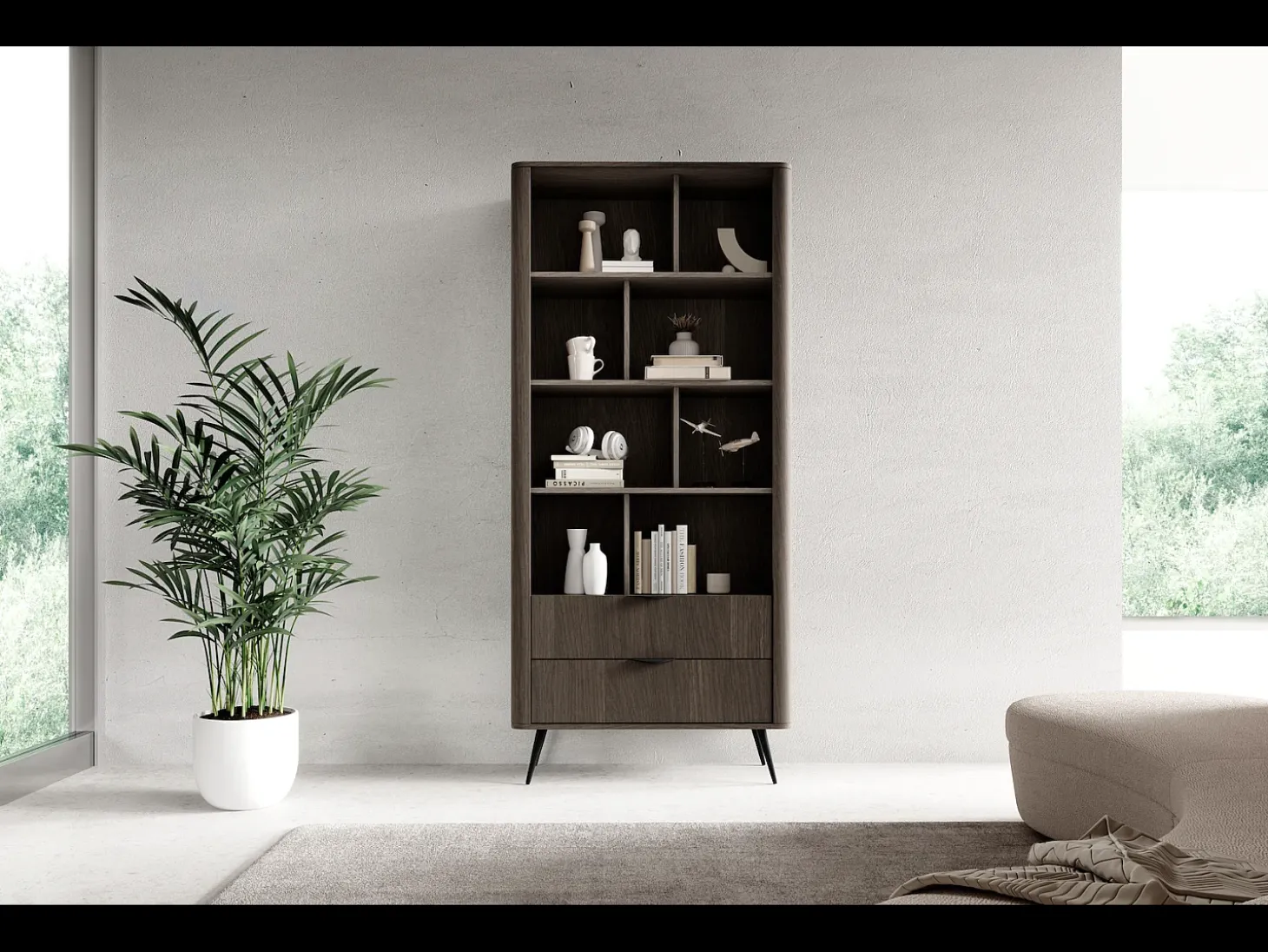 Librería, roble Dunin combinado con negro, 88,2 x 193,8 x 38 cm