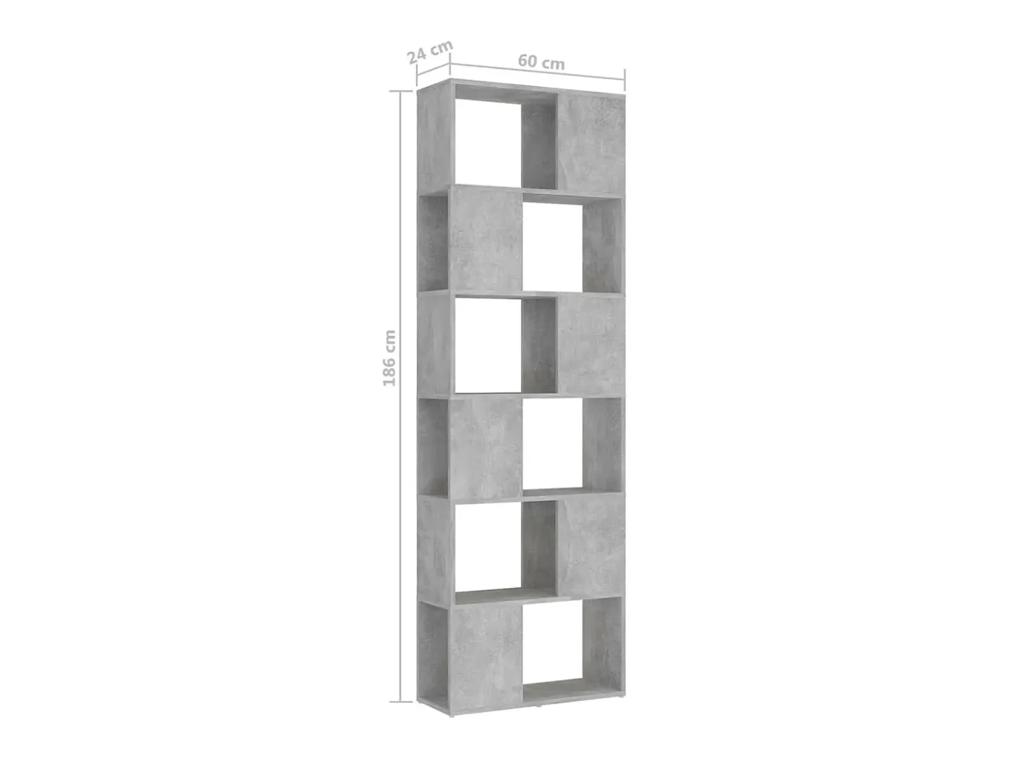 Librería separador contrachapada gris hormigón 60x24x186 cm