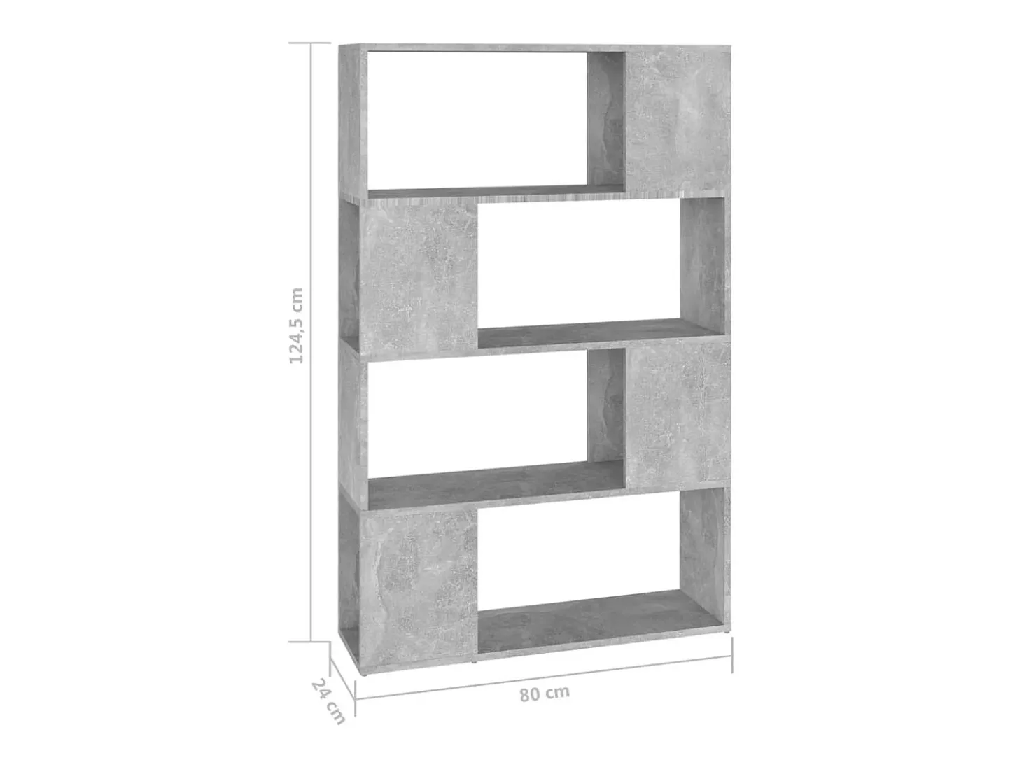 Librería separador contrachapada gris hormigón 80x24x124,5 cm