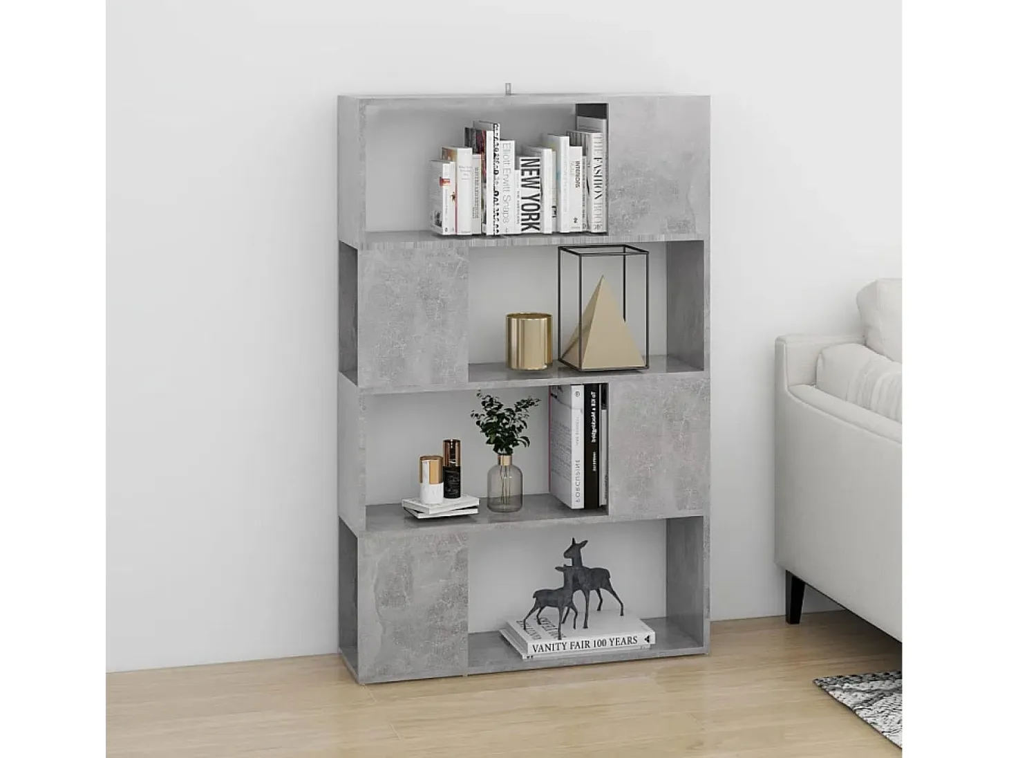 Librería separador contrachapada gris hormigón 80x24x124,5 cm