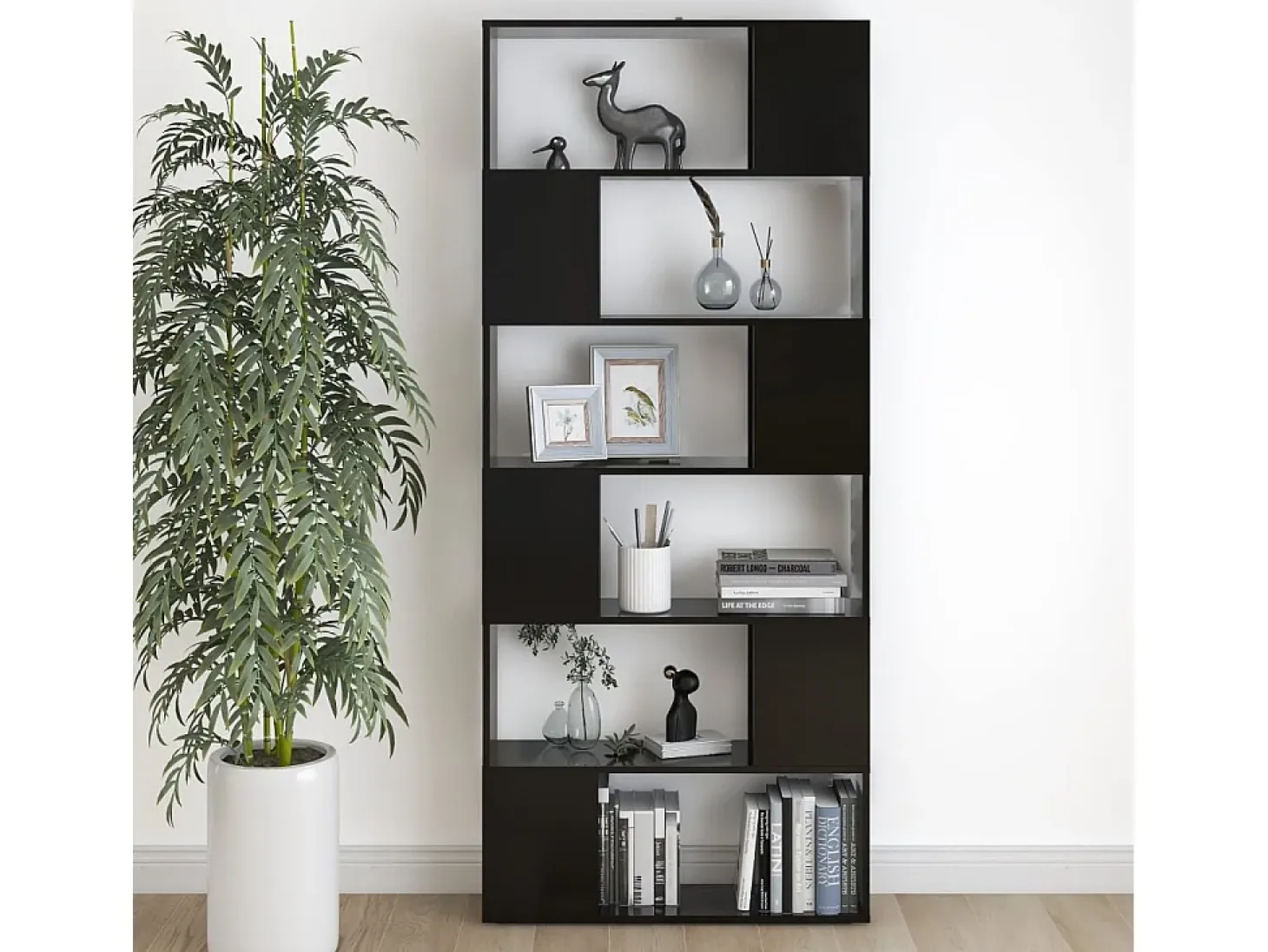 Librería separador madera contrachapada negro 80x24x186 cm