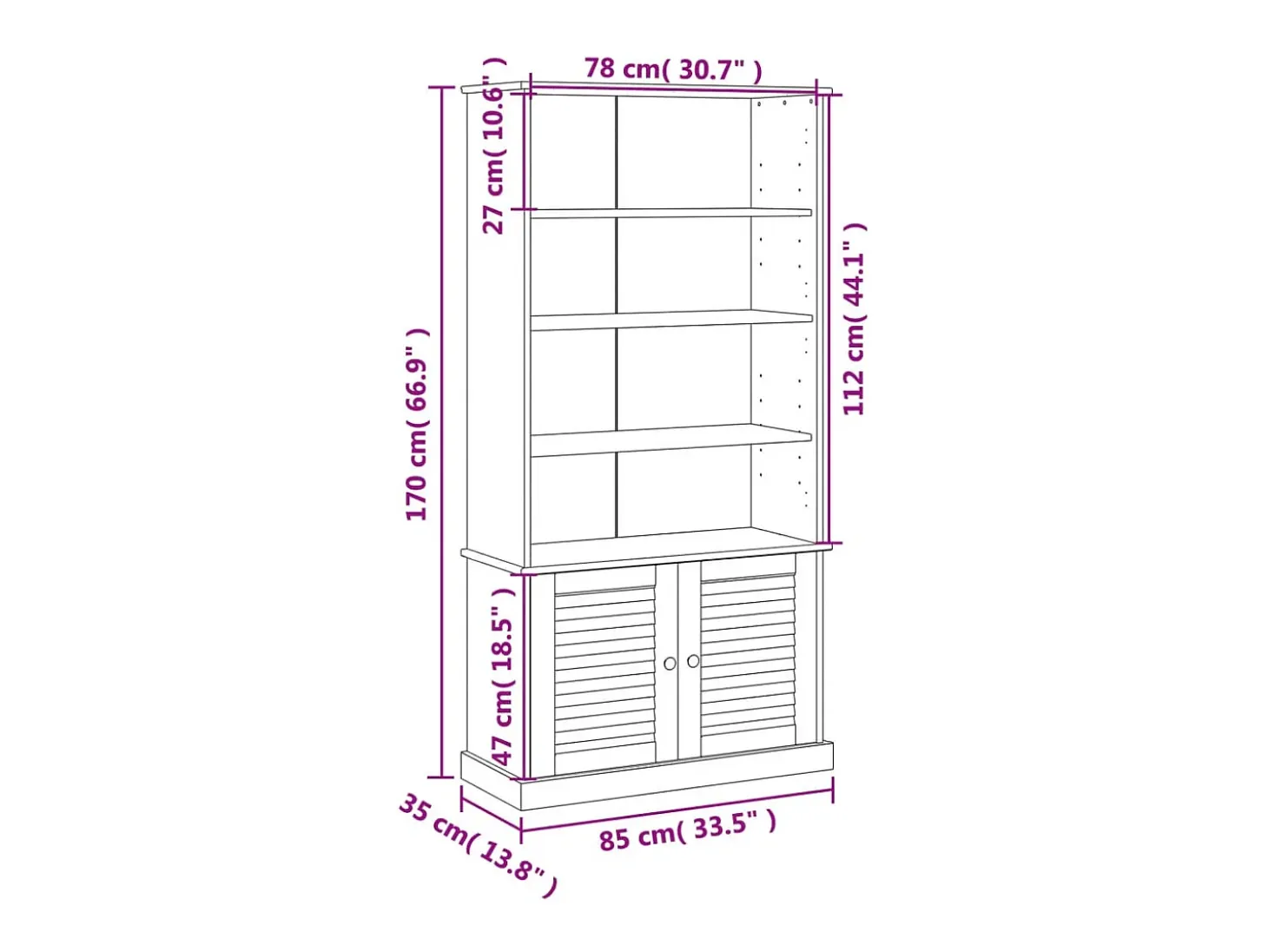 Librería VIGO madera maciza de pino gris 85x35x170 cm