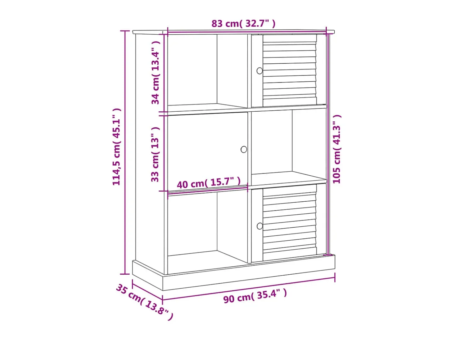 Librería VIGO madera maciza de pino blanco 90x35x114,5 cm