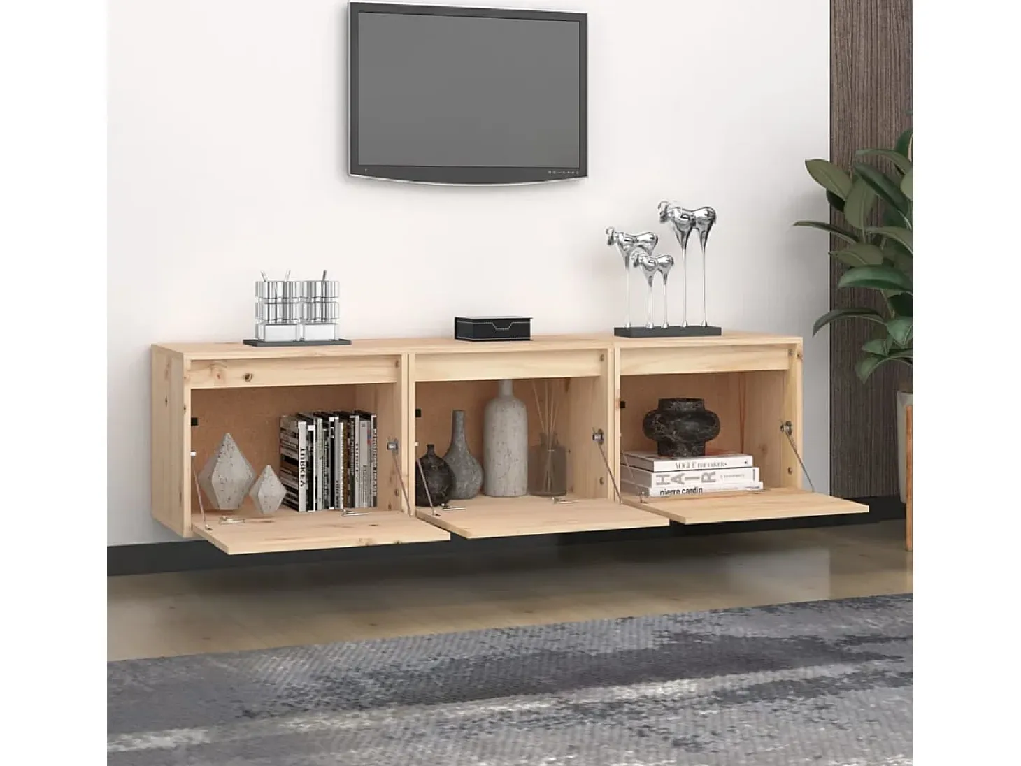 Licata Muebles para TV 3 piezas madera maciza de pino