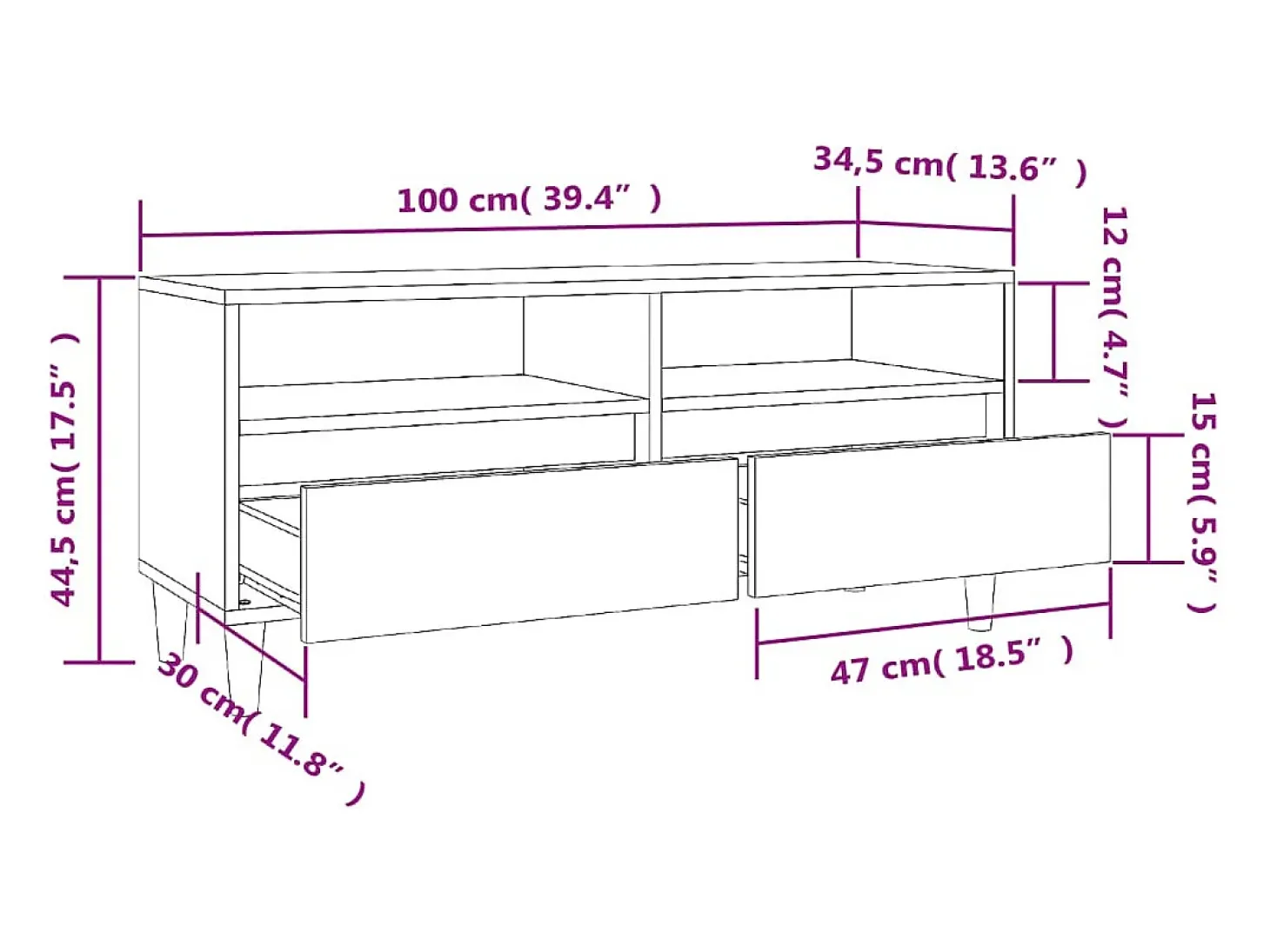 Lin Mueble de TV madera contrachapada gris hormigón 100x34,5x44,5cm