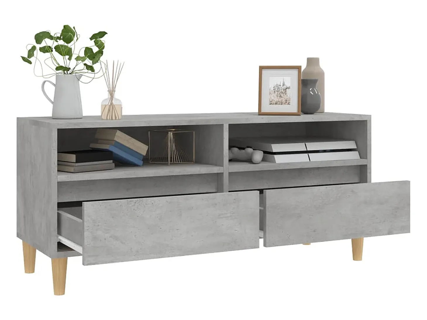 Lin Mueble de TV madera contrachapada gris hormigón 100x34,5x44,5cm