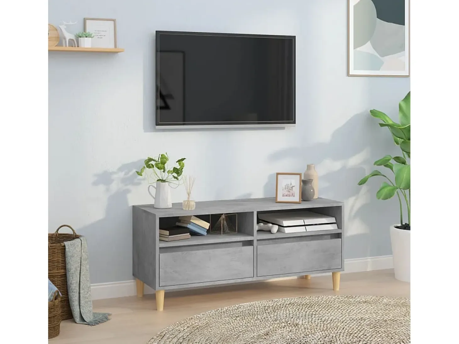 Lin Mueble de TV madera contrachapada gris hormigón 100x34,5x44,5cm