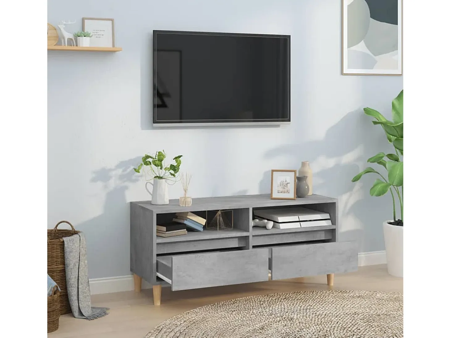 Lin Mueble de TV madera contrachapada gris hormigón 100x34,5x44,5cm