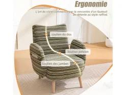 Línea 1.0 - Sillón Relax Bouclé con Reposabrazos con Bolsillos - Confort Ergonómico - Color Caqui - Para Decorar Cualquier Habitación