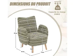 Línea 1.0 - Sillón Relax Bouclé con Reposabrazos con Bolsillos - Confort Ergonómico - Color Caqui - Para Decorar Cualquier Habitación