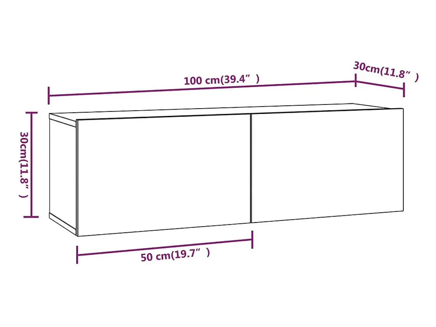 Lorien Muebles TV de pared 2 uds madera ingeniería roble 100x30x30 cm