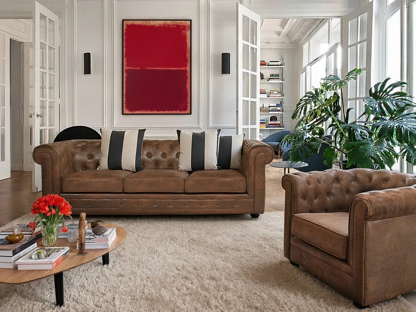 Lote e 2 sillones CHESTERFIELD microfibra envejecida