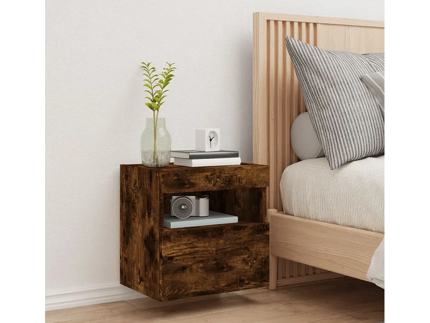Ølstykke Mueble de TV de pared con luces LED roble ahumado 40x30x40 cm